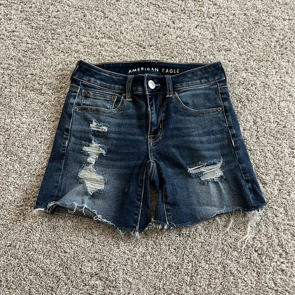 American Eagle Next Level Stretch MIDI Distressed Shorts